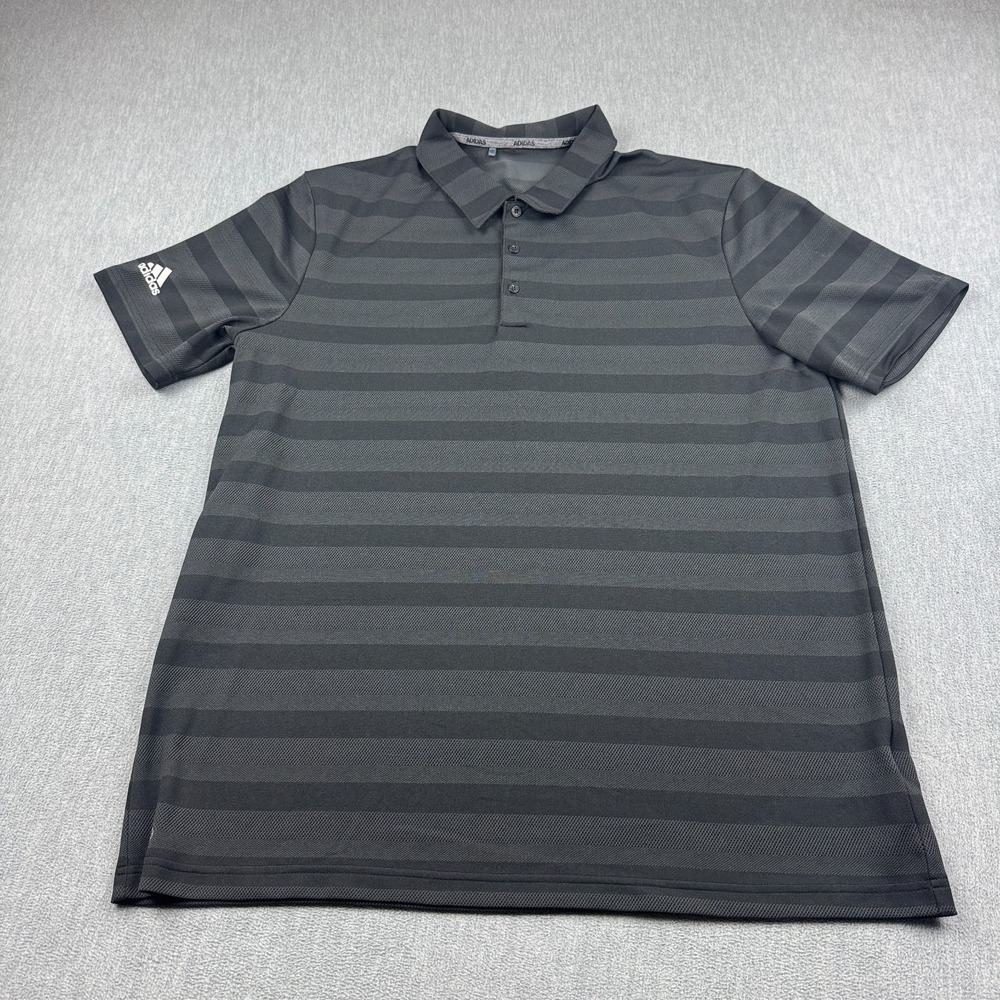 Adidas Polo Shirt Mens XL Black Gray Two Color Striped Golf Performance Athletic